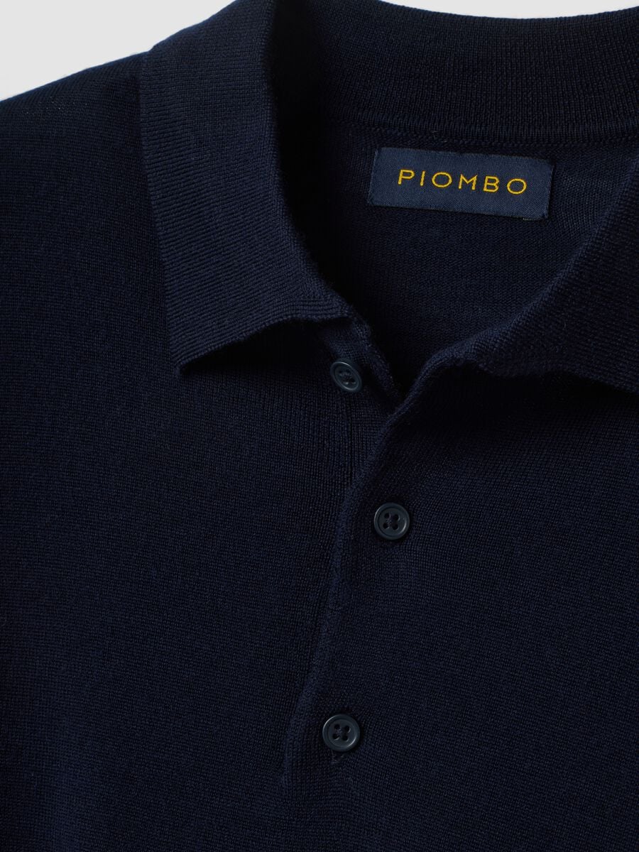 Navy pure merino wool polo jumper with polo collar_1