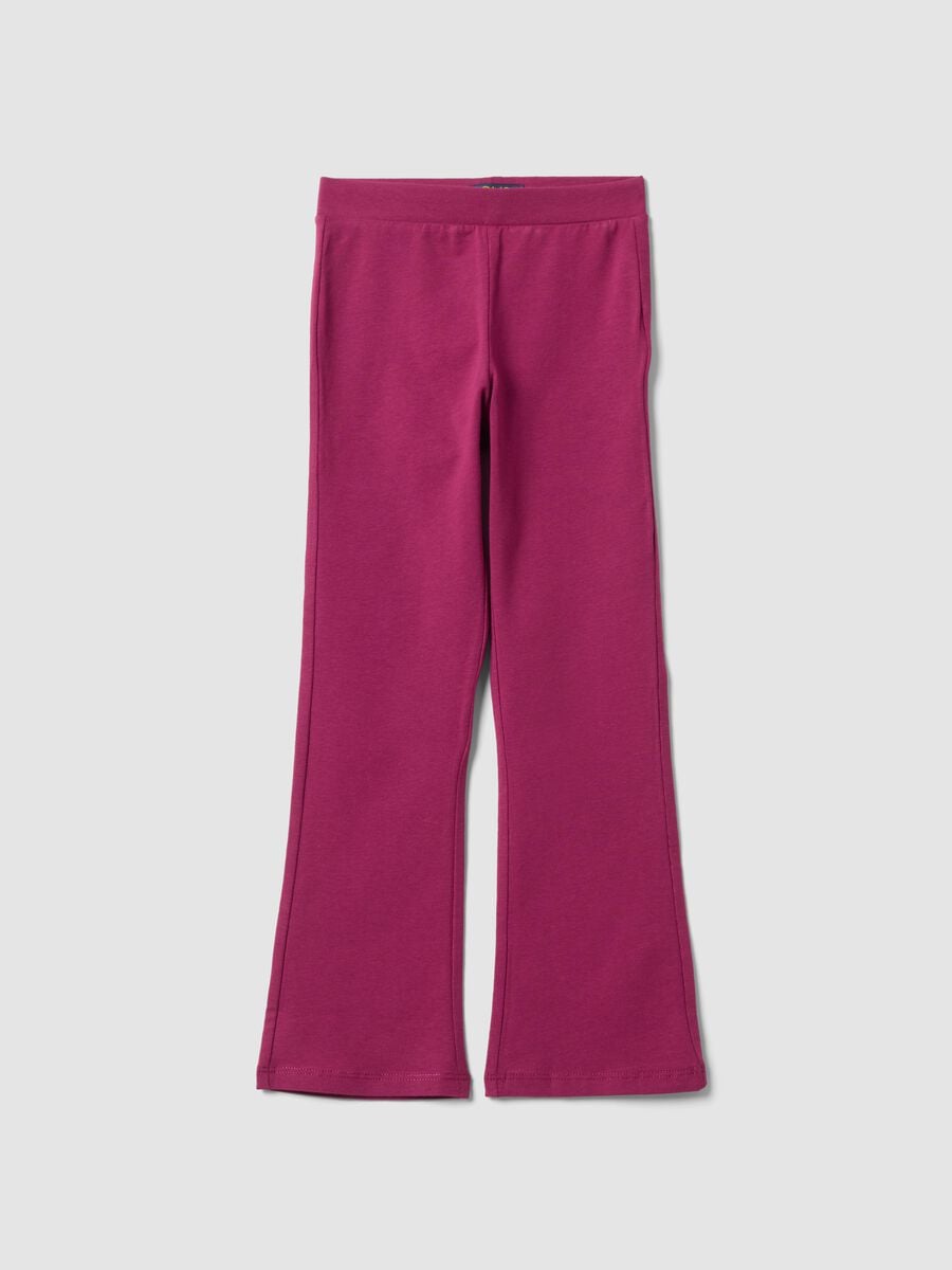 Purple stretch cotton flared leggings for girls_0