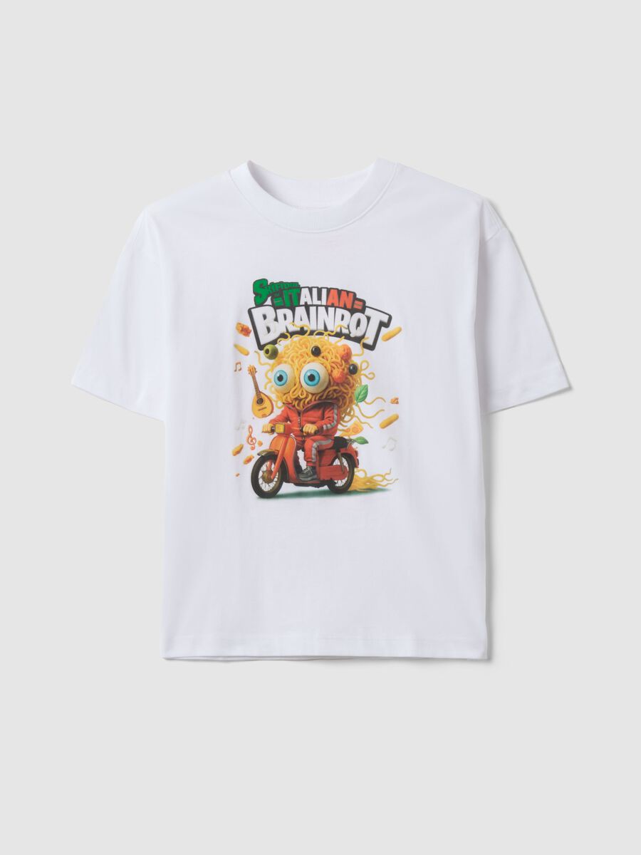 T-shirt in puro cotone bianca da bambino regular fit con stampa_0