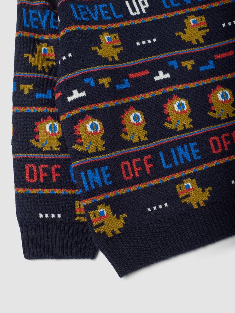 Blue crew-neck jacquard knit jumper, regular fit_3