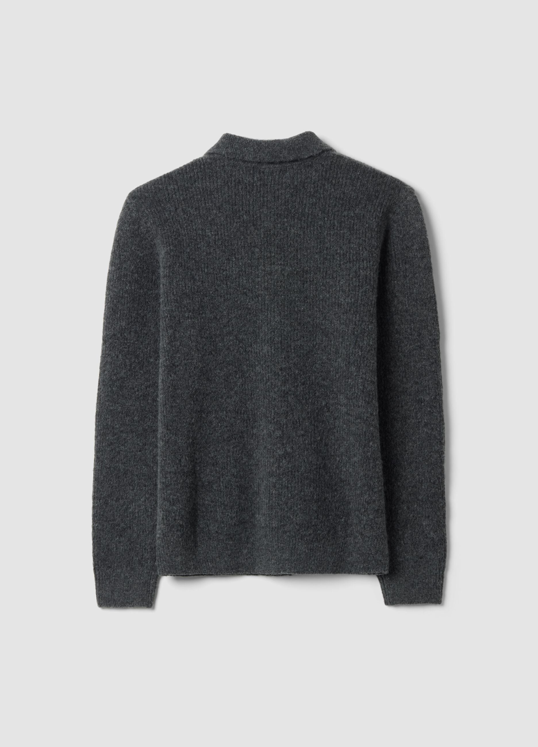 Grey marl stretch wool polo-collar cardigan