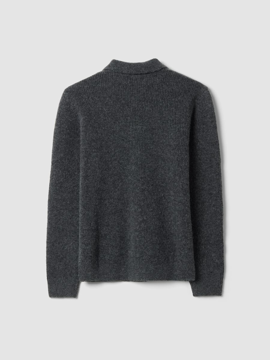 Grey marl stretch wool polo-collar cardigan_2