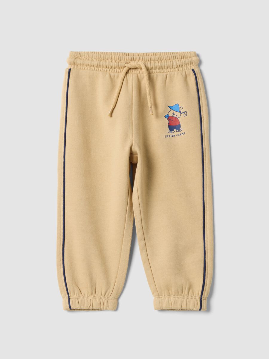 Beige pure cotton joggers with print_0