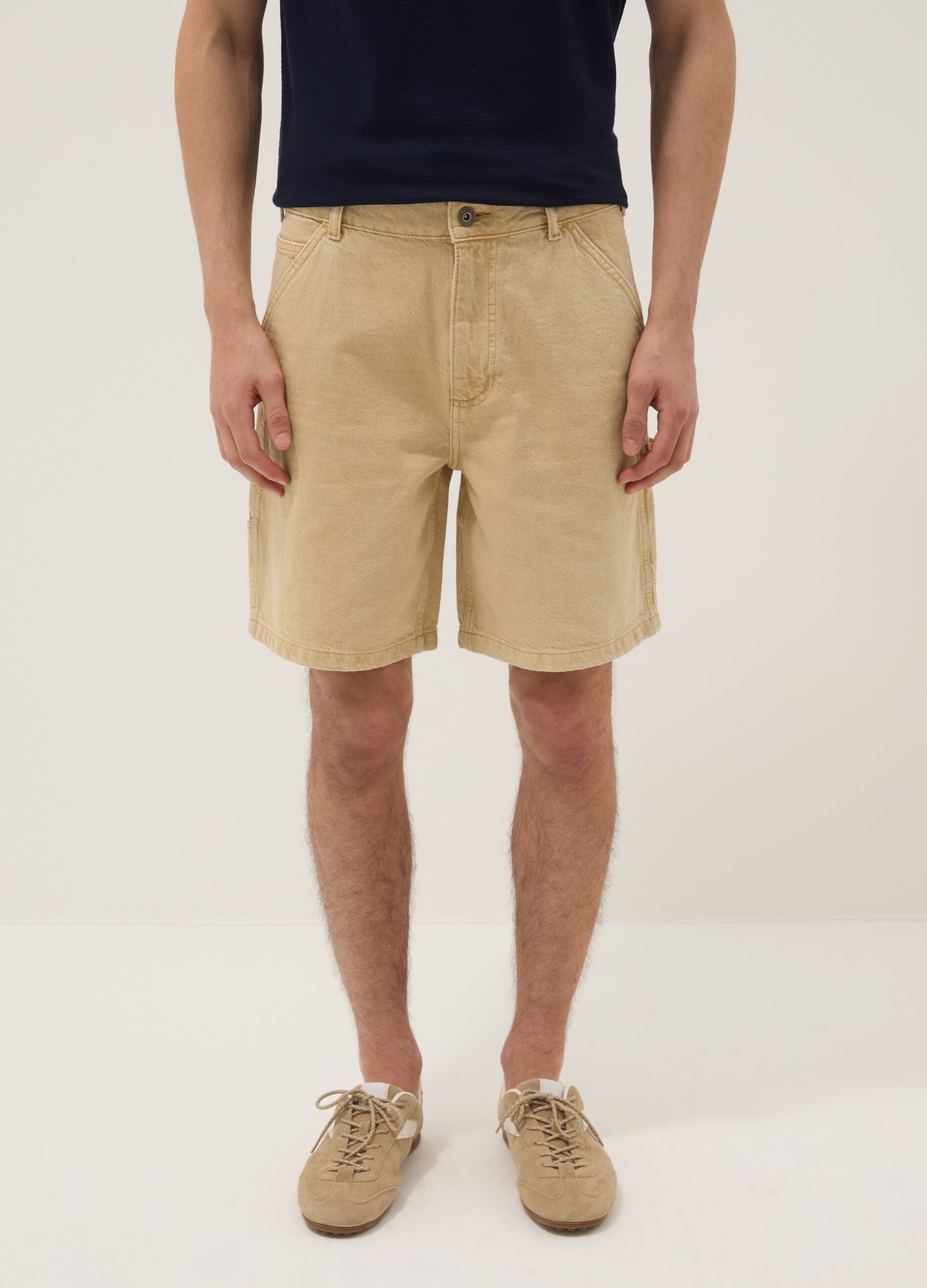 Beige pure cotton Bermuda shorts
