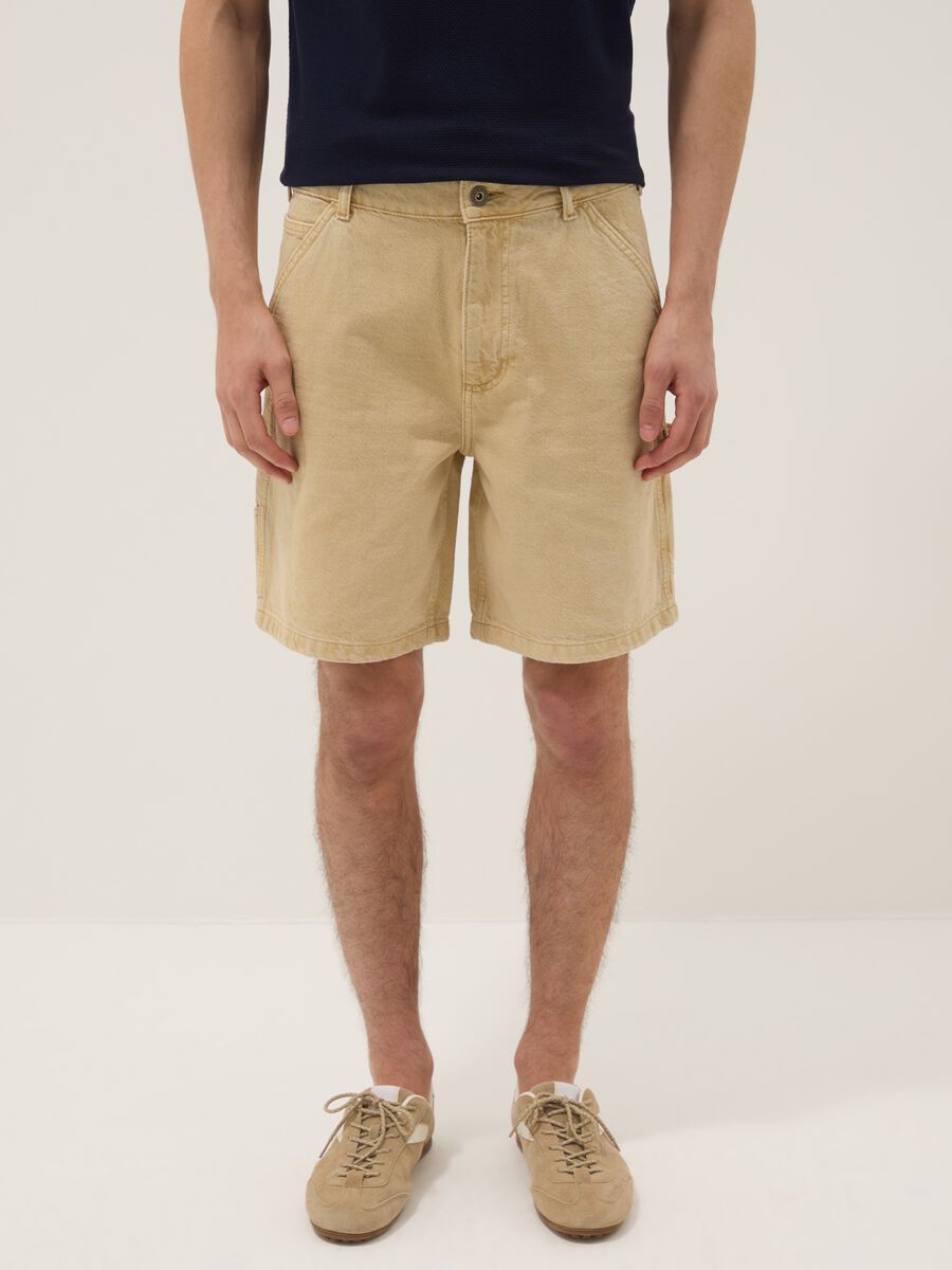 Beige Bermudashorts aus reiner Baumwolle_1