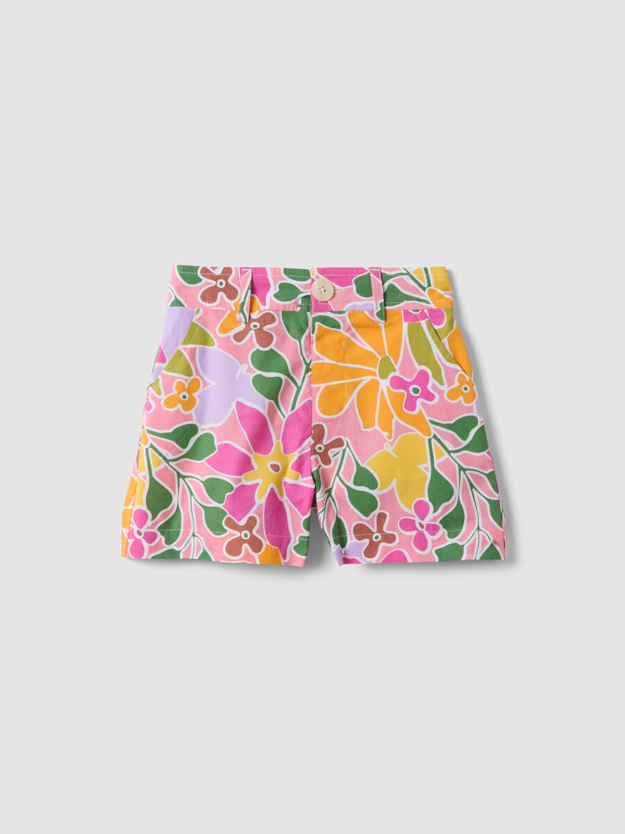 Pure cotton multicolour floral-print shorts_0