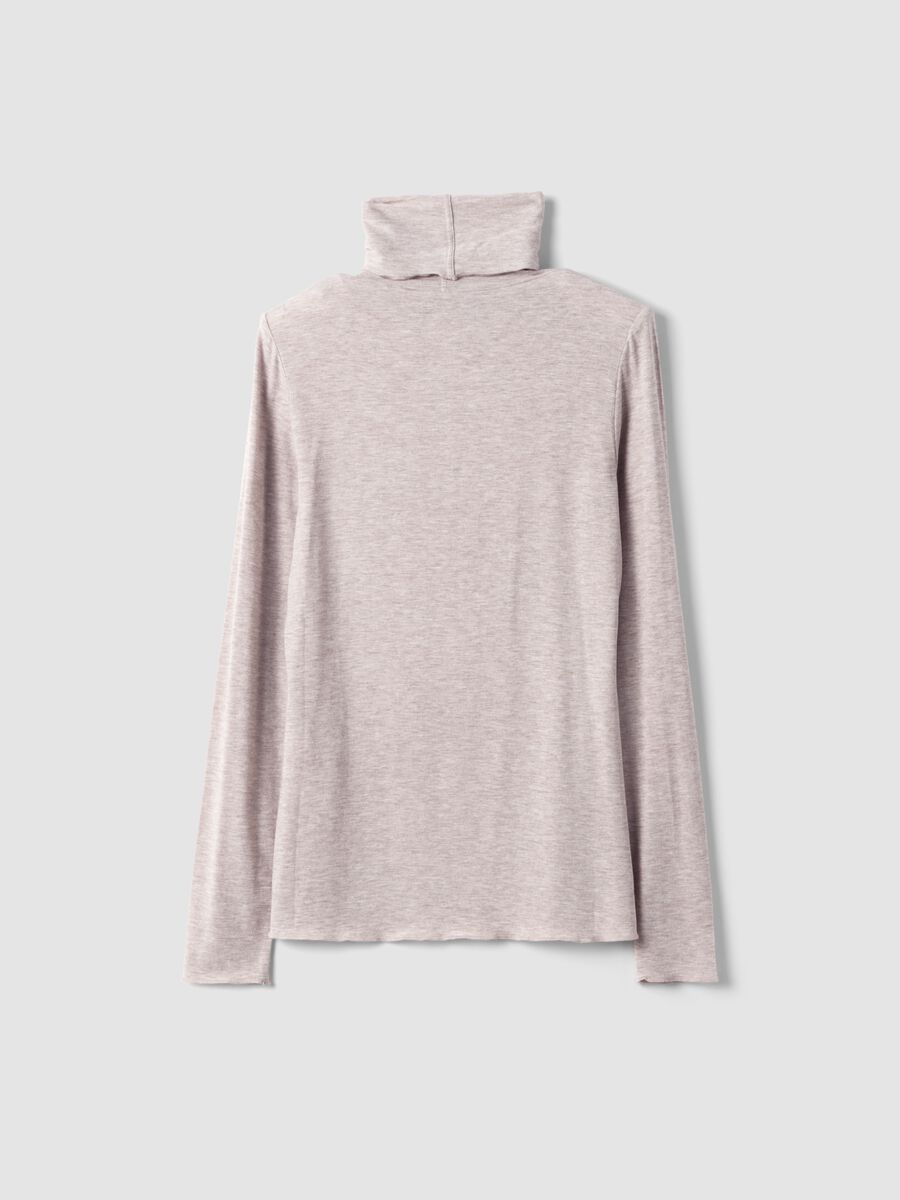 Beige modal and stretch wool T-shirt with raised collar, regular fit_6