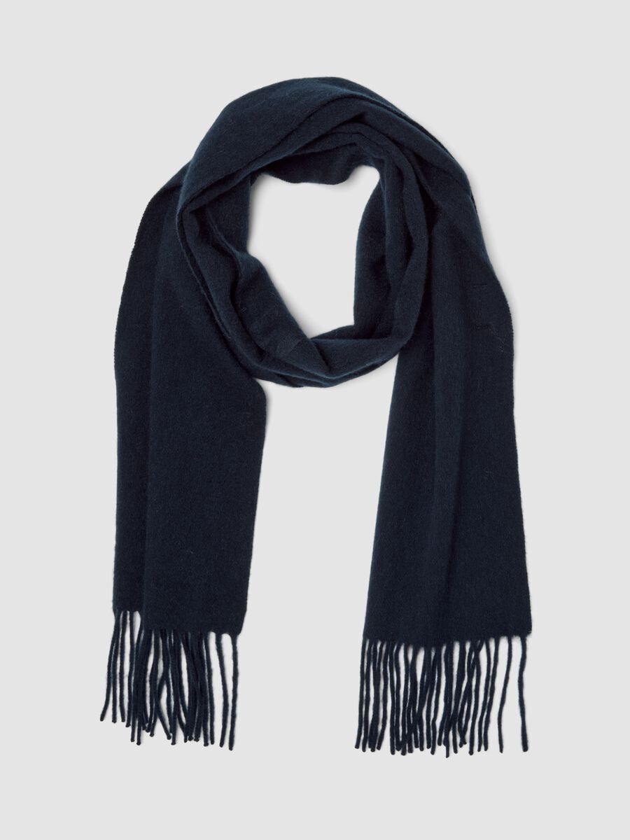 Sciarpa blu in puro cashmere con frange_0