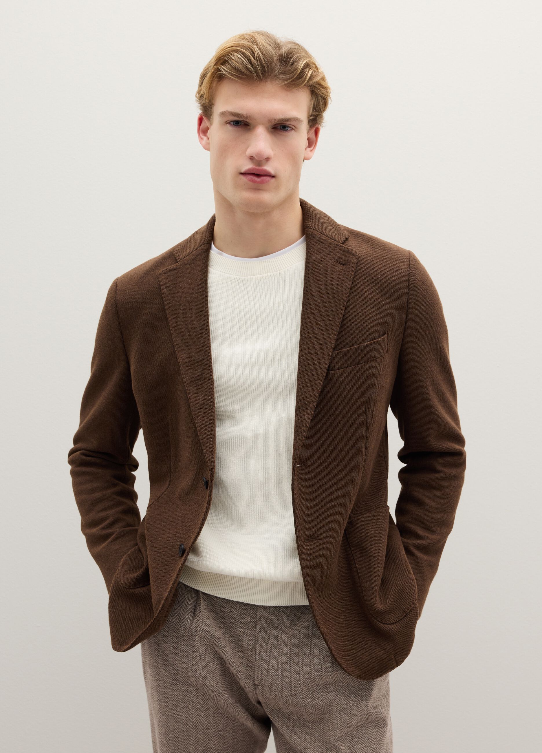 Brown cotton blend regular fit blazer