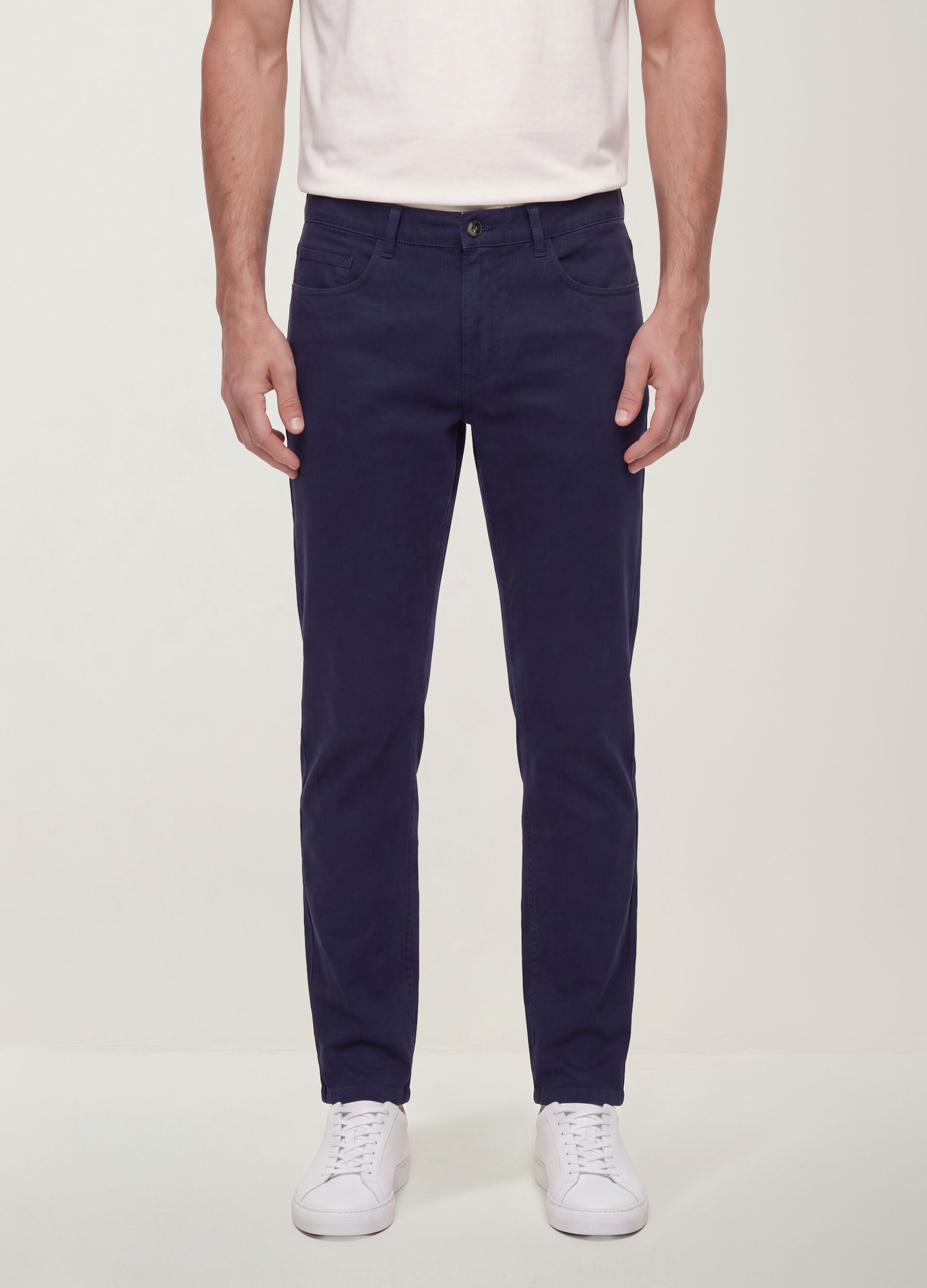 Blue pure cotton five-pocket trousers