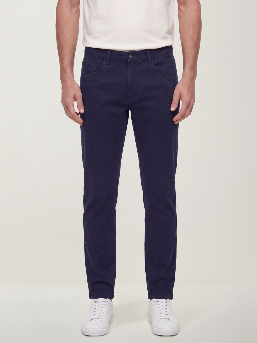 Blue pure cotton five-pocket trousers_1