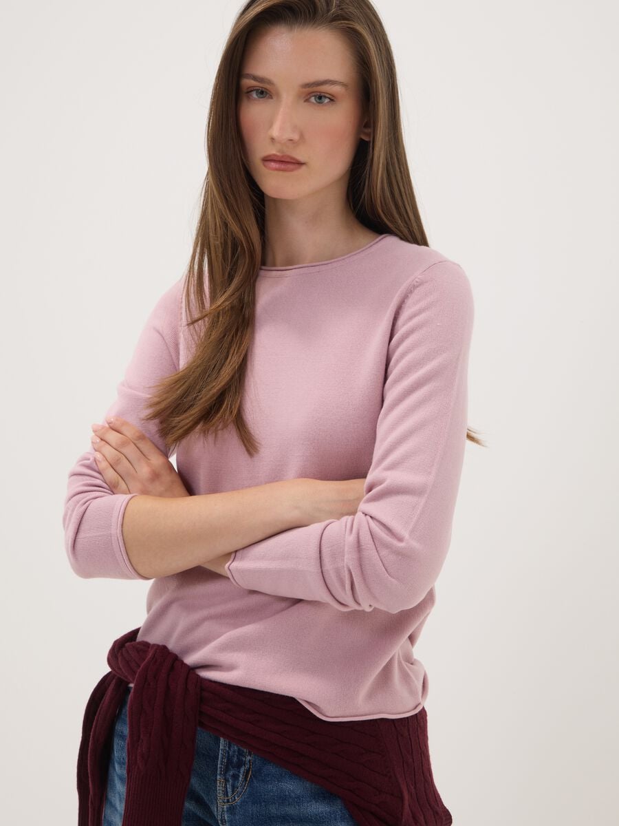 Pink fitted long-sleeve crew-neck top_0