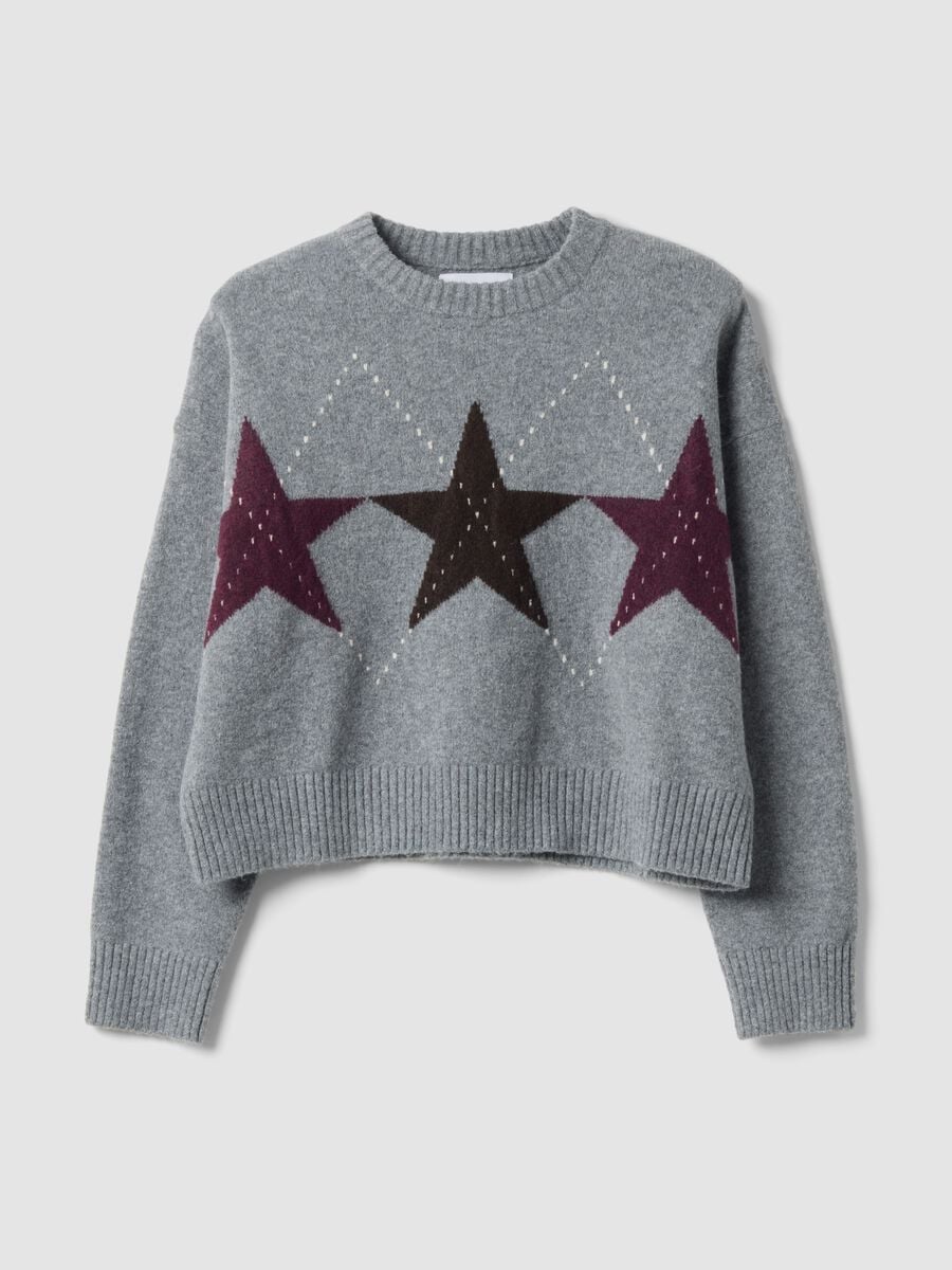 Grey stretch top with star jacquard pattern, oversized fit_4