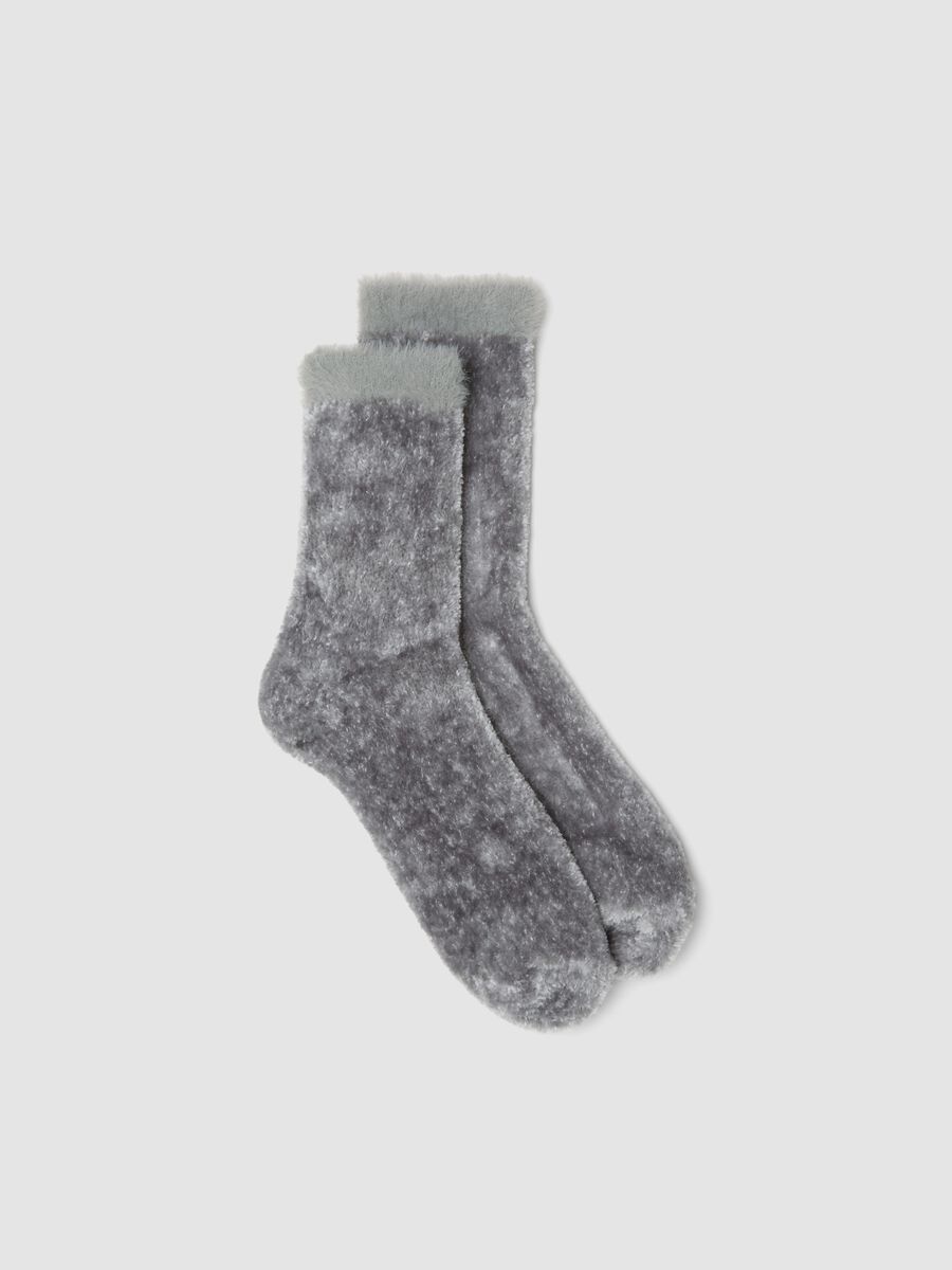 Grey stretch plush-effect socks_0
