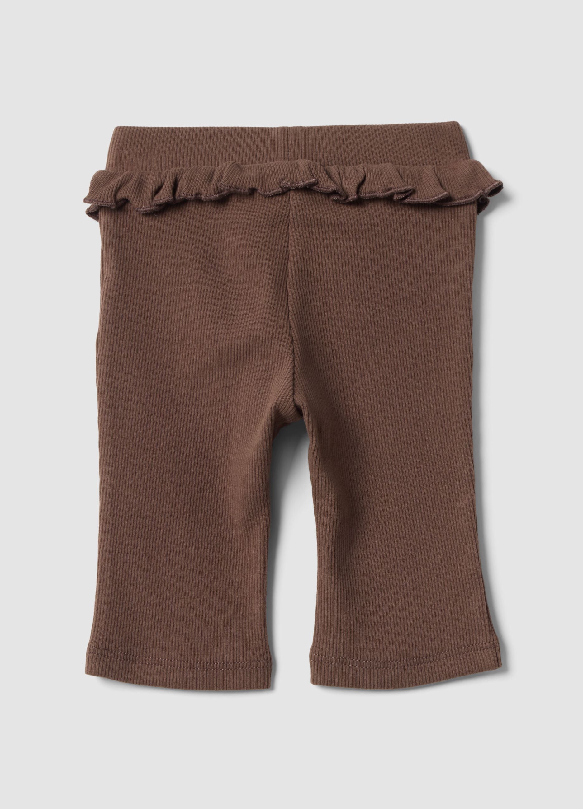 Brown flared leggings in stretch organic cotton for baby girl