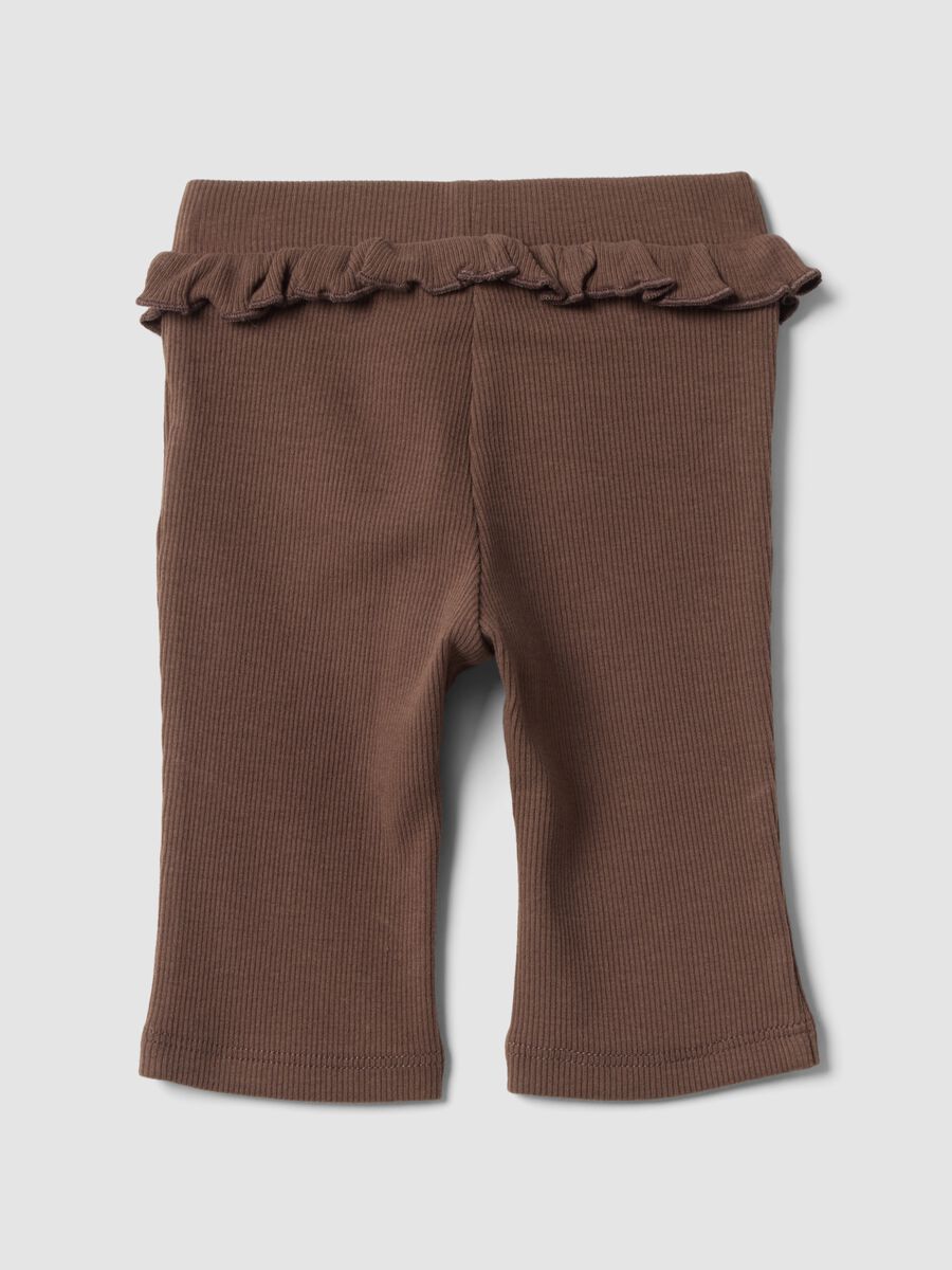 Brown flared leggings in stretch organic cotton for baby girl_1
