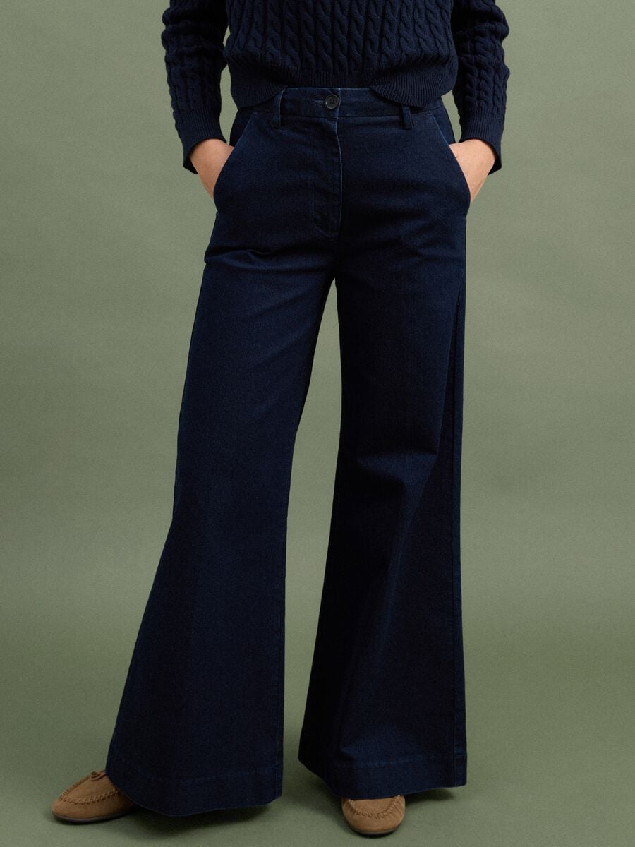 Jeans blu wide leg in cotone elasticizzato_1