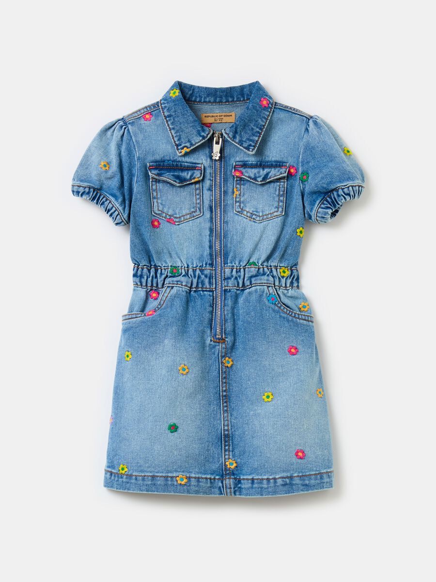 Denim dress with floral embroidery_0