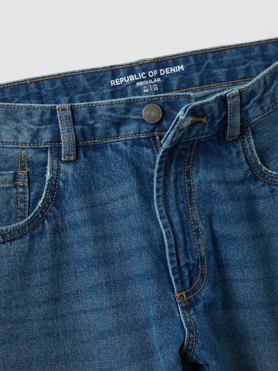 Pure Cotton Blue Regular Fit Jeans_5