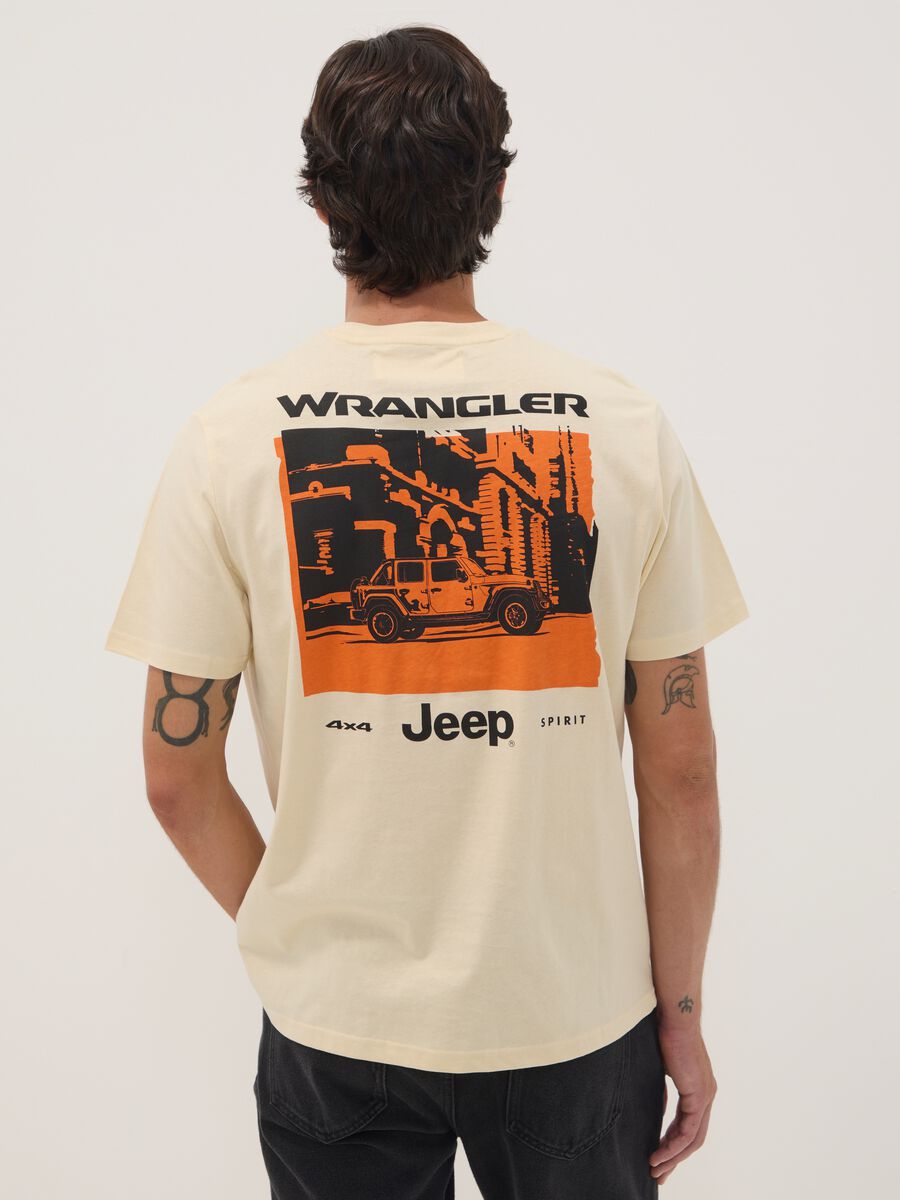 Beiges T-Shirt aus reiner Baumwolle mit Rundhalsausschnitt und Jeep-Print_3