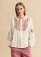 Beige pure cotton shirt with floral embroidery_1