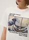 White pure cotton regular fit T-shirt with Hokusai wave_3