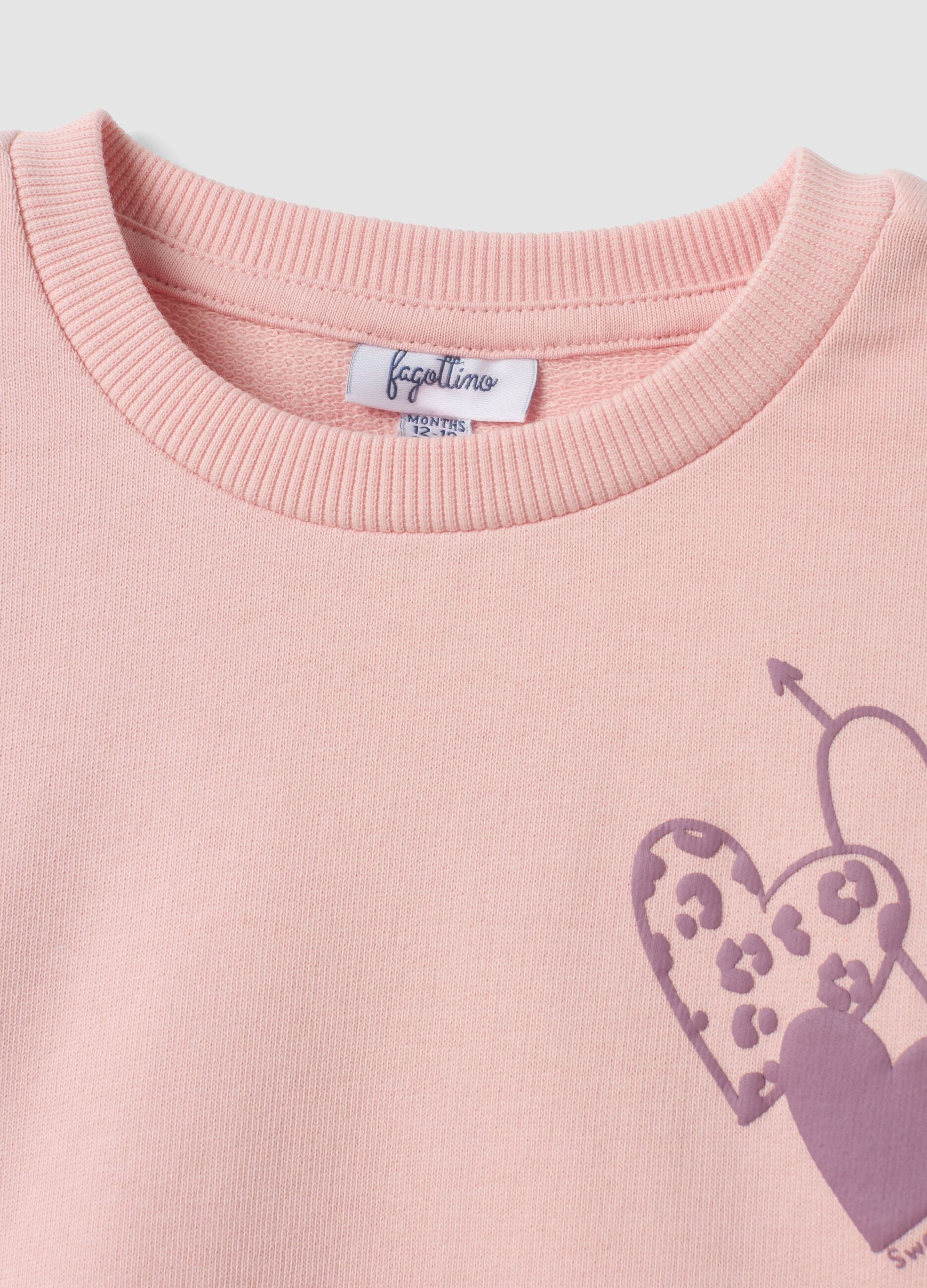 Rosa Oversize-Sweatshirt aus reiner Baumwolle mit Herz-Print f&uuml;r Baby-M&auml;dchen