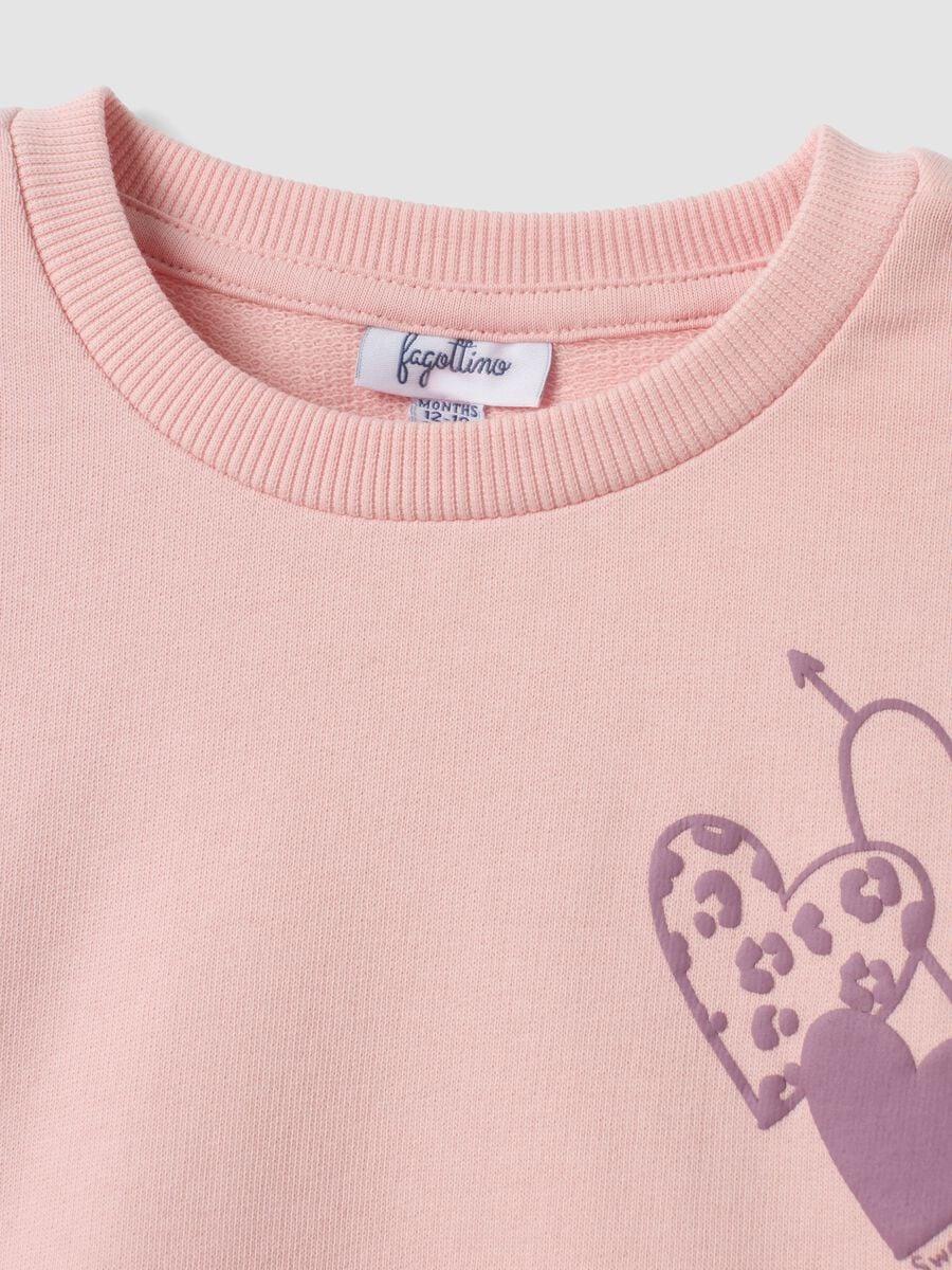 Pink oversized pure cotton sweatshirt with heart print for baby girl_2
