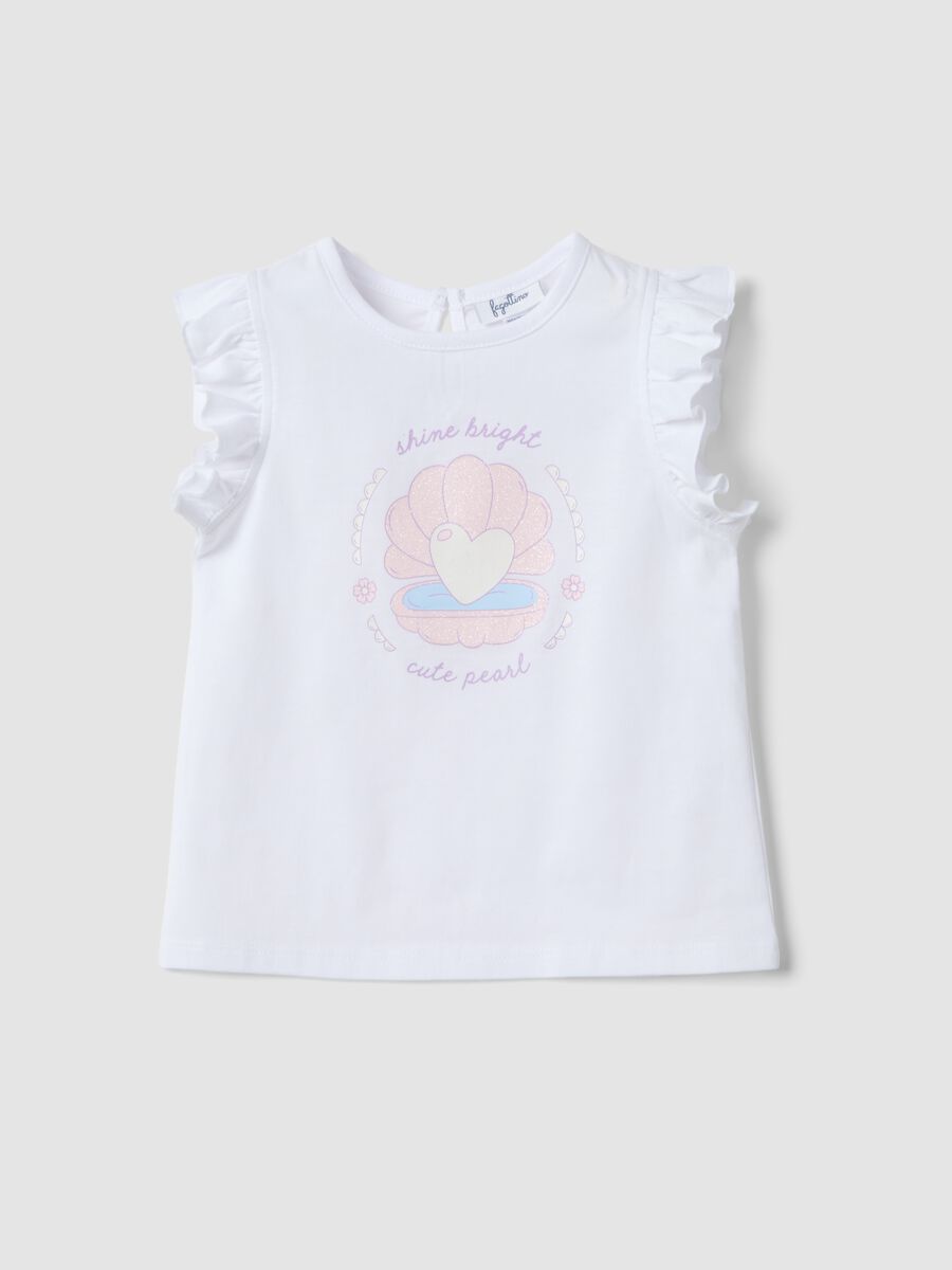 Wei&szlig;es M&auml;dchen-Top aus reiner Bio-Baumwolle mit Print und Volants_0