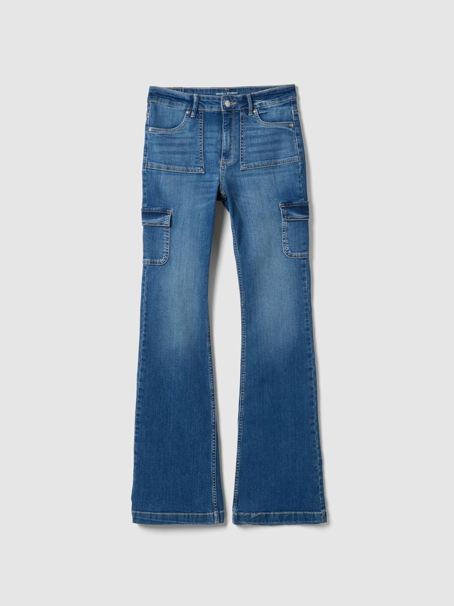 Pantaloni flare in cotone elasticizzato blu da ragazza regular fit_0