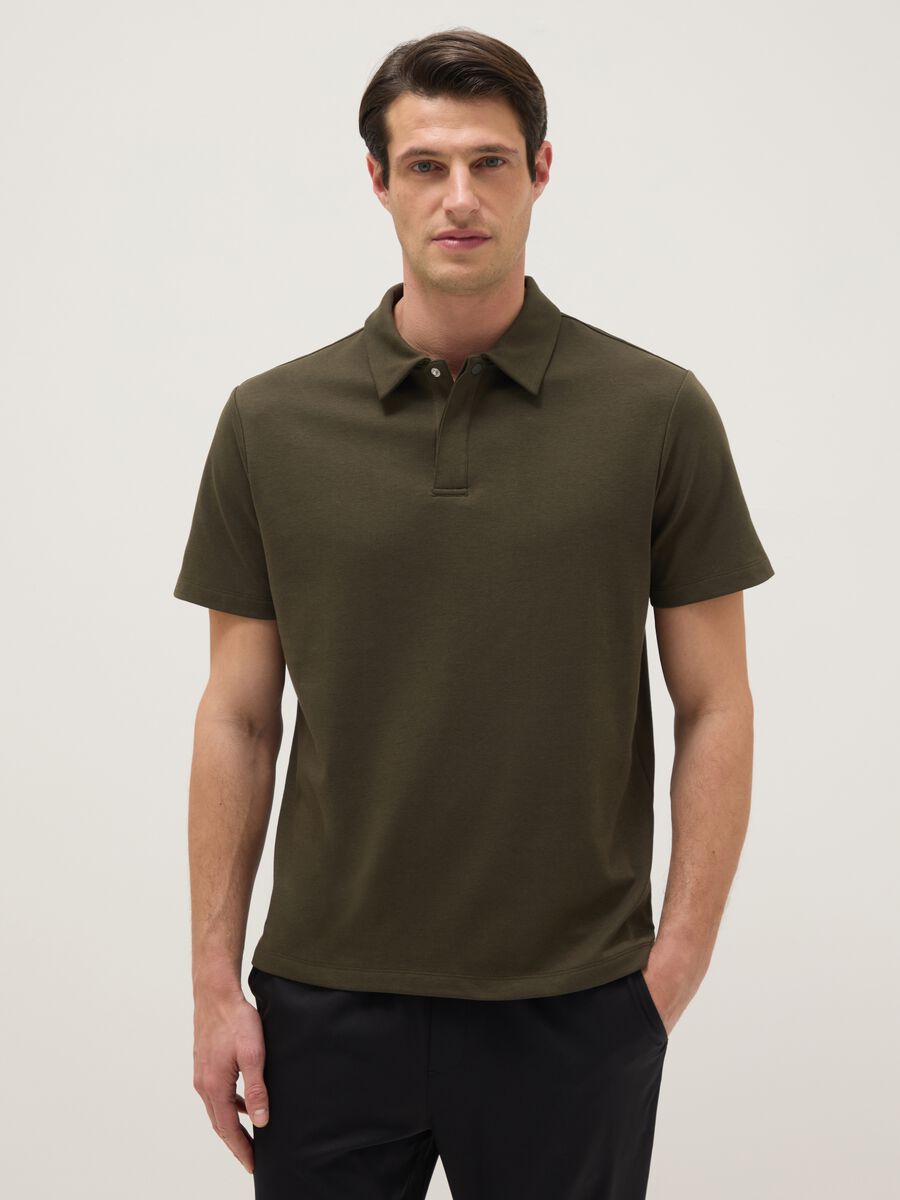 Green short-sleeved cotton blend polo shirt, regular fit_0