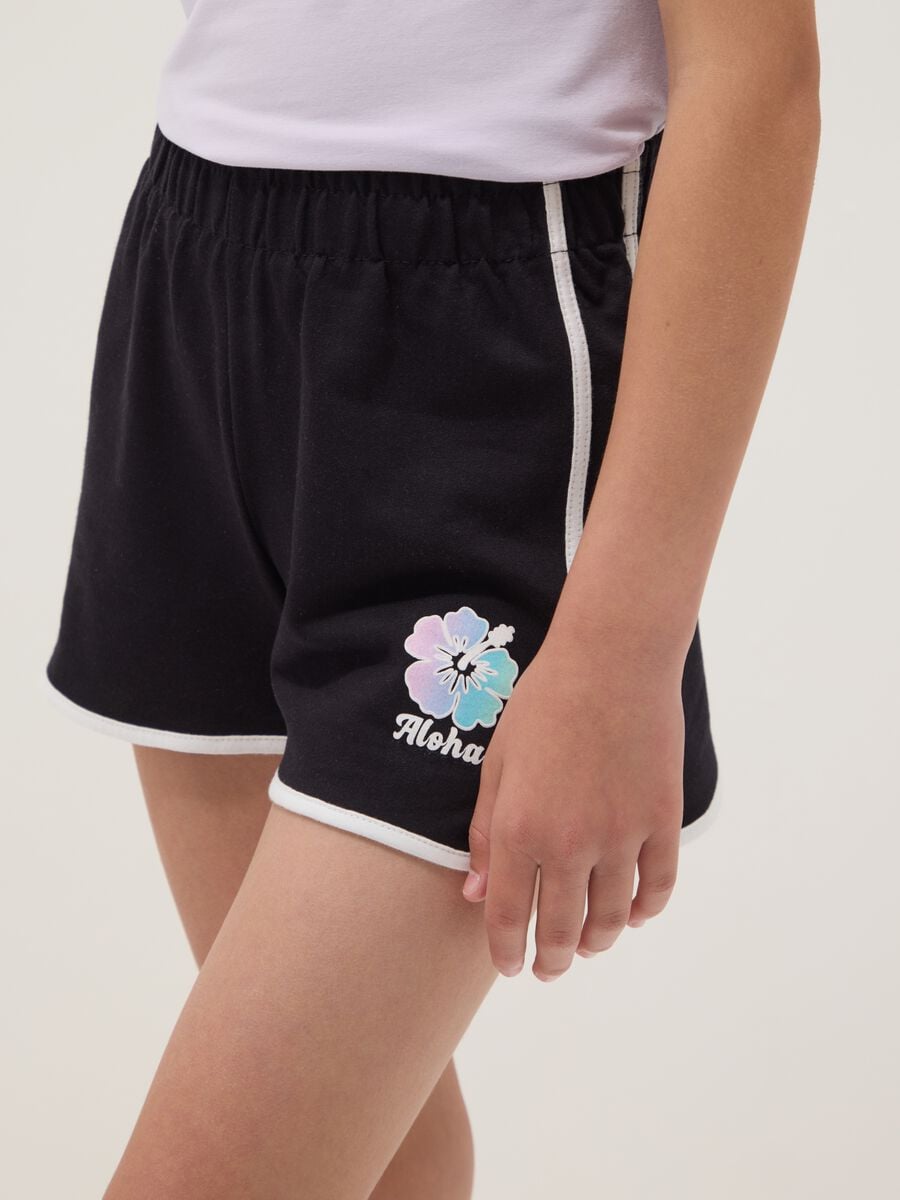 Black cotton-blend shorts with elasticated waist_2