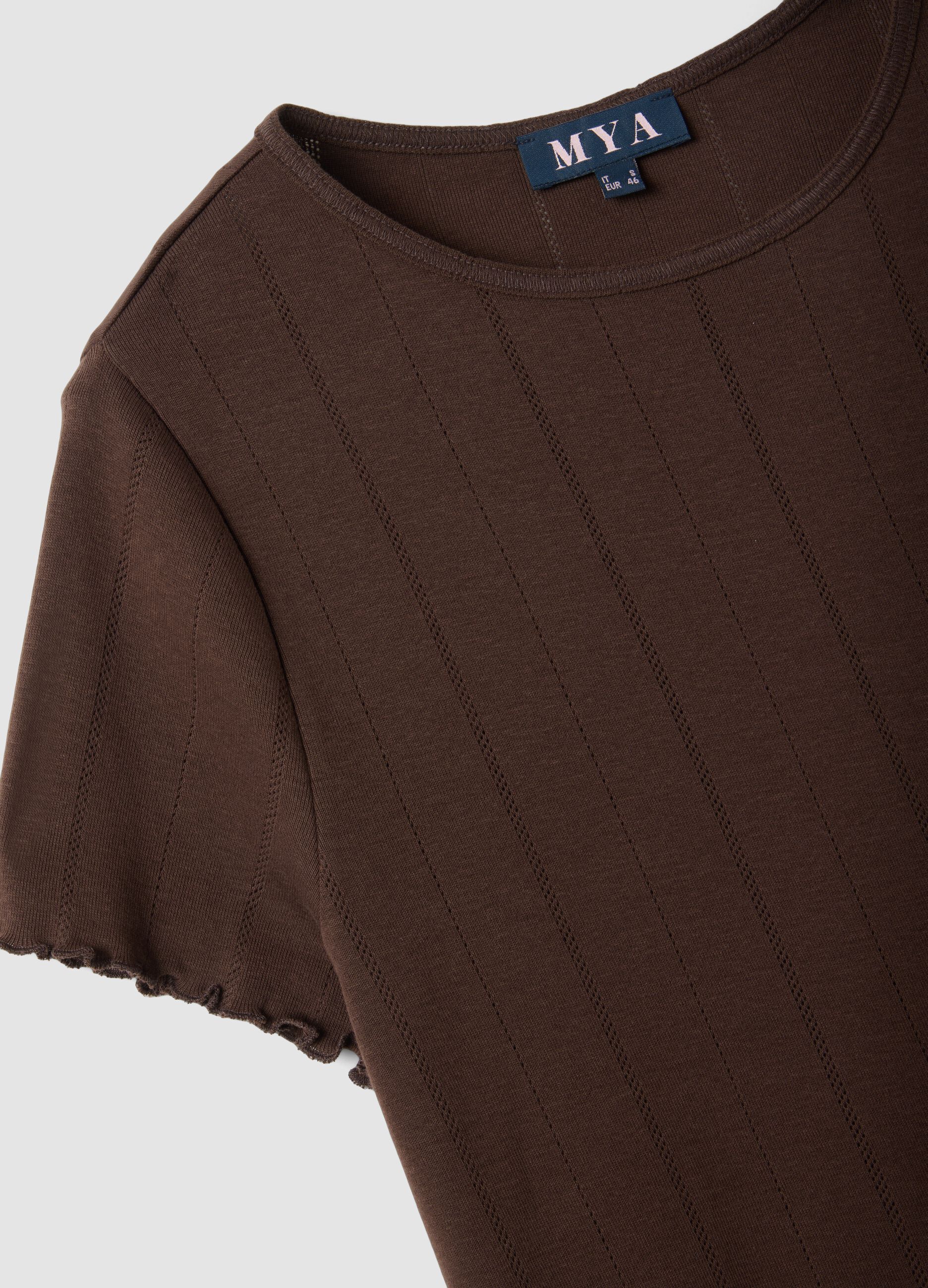 Brown striped pure cotton regular-fit T-shirt
