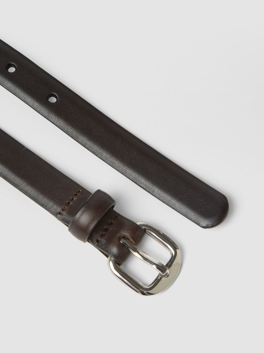 Brown genuine leather belt with metal buckle_1