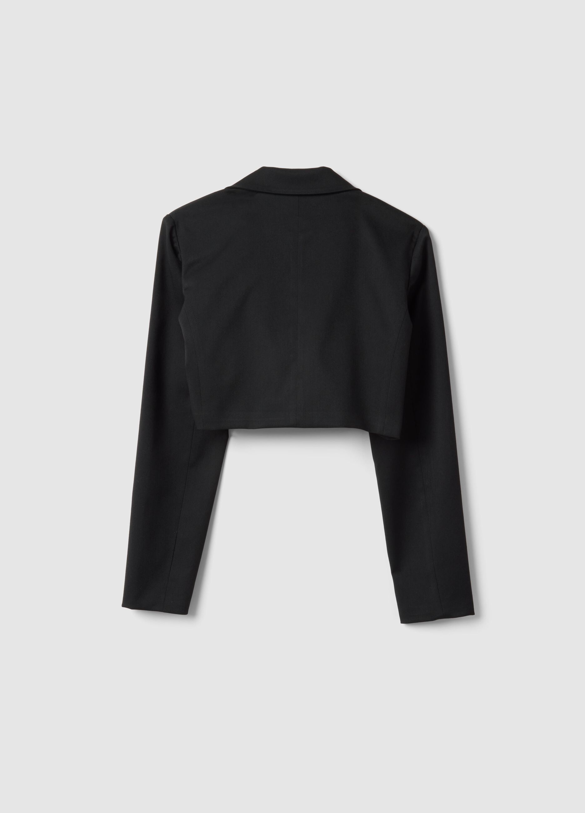 Girls' black cropped blazer, regular fit