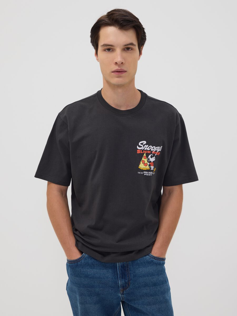 Grey pure cotton Peanuts printed T-shirt, relaxed fit_0