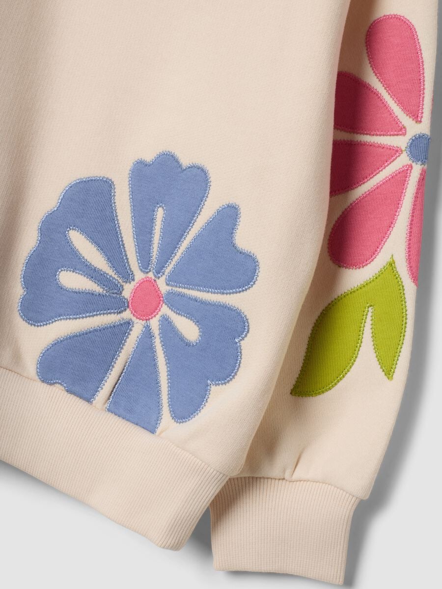 Felpa rosa in misto cotone con girocollo e stampa floreale_2