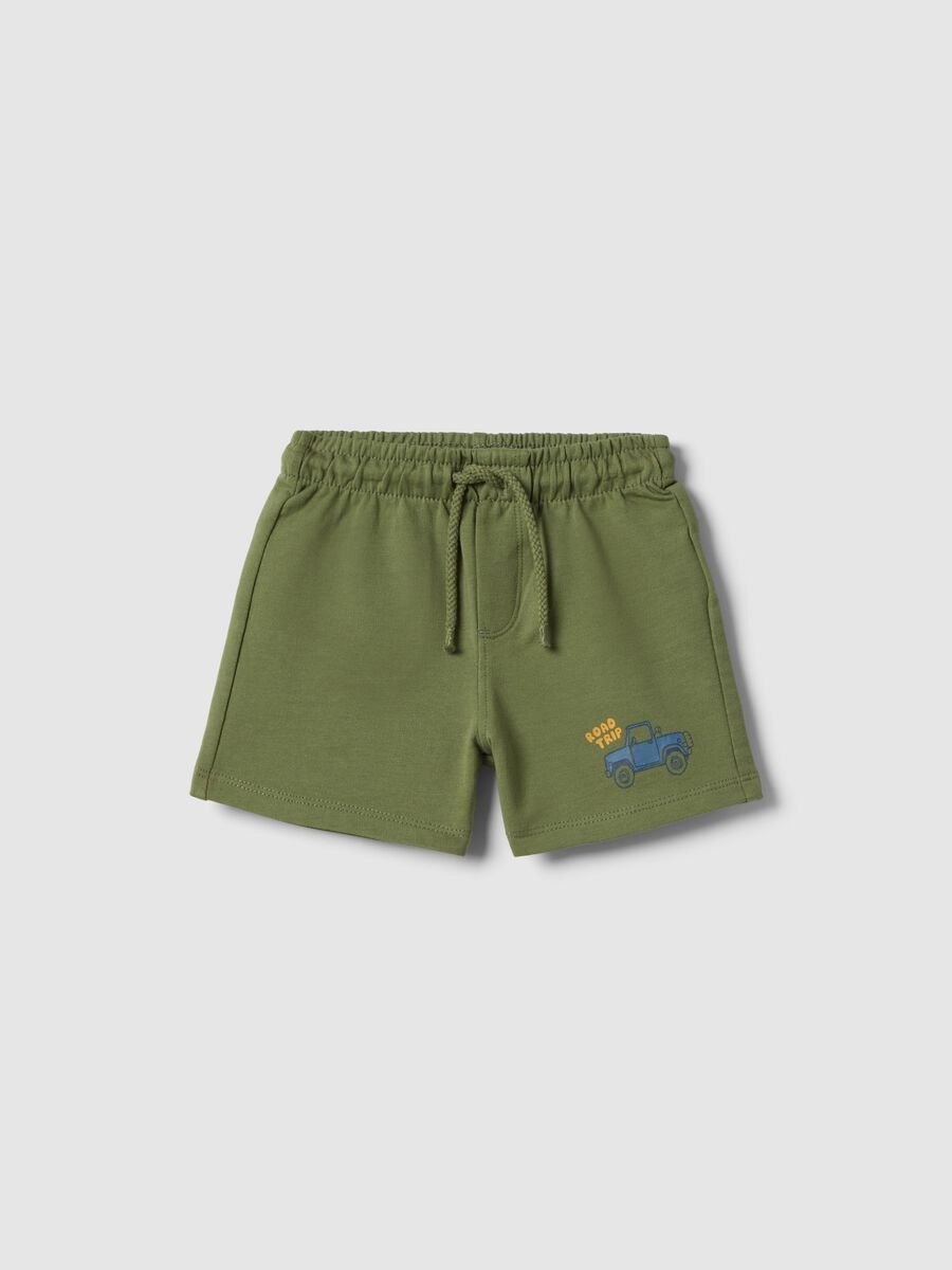 Boys' green pure cotton shorts regular fit with car_0