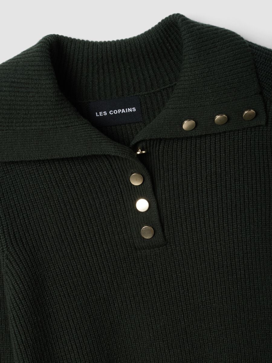 Green ribbed viscose-blend top with collar_1