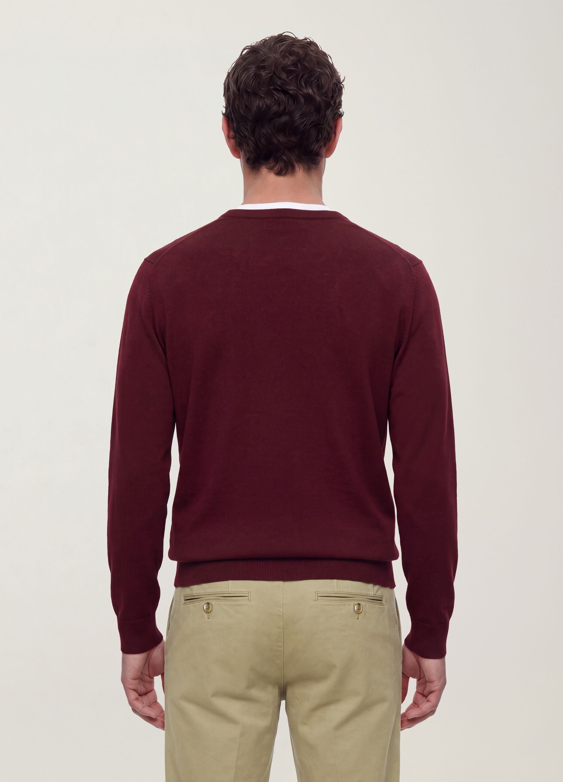 Burgundy viscose-blend crew-neck jumper, regular fit