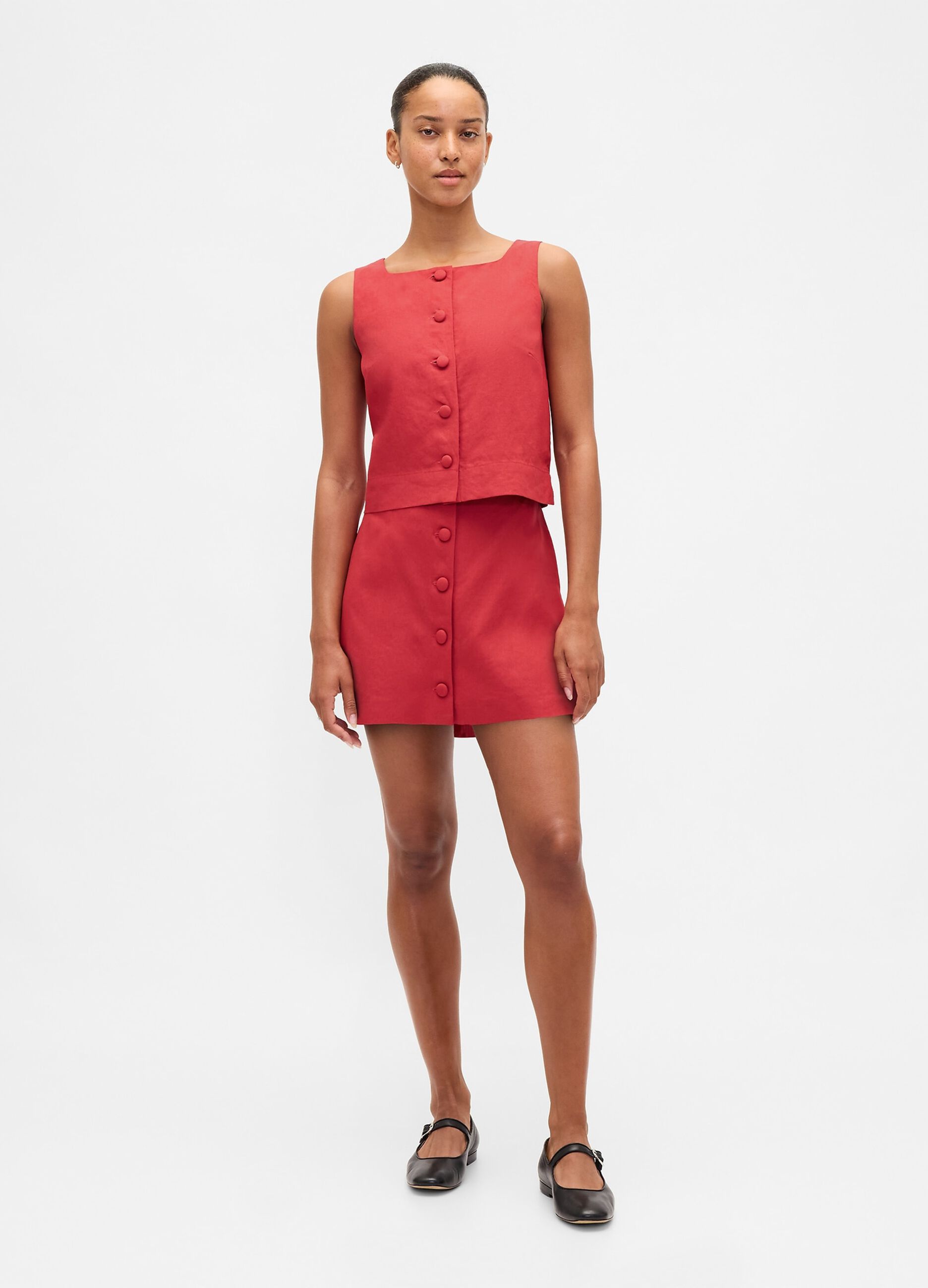 Saia vermelha de mistura de linho ajuste regular