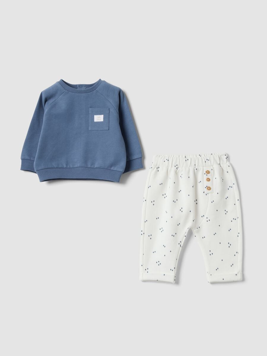 Blau-wei&szlig;es Set aus reiner Bio-Baumwolle mit Sweatshirt und Hose_0