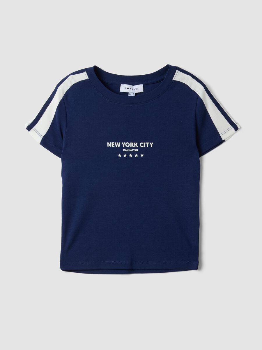 Blue pure cotton crew-neck T-shirt with New York City print_0