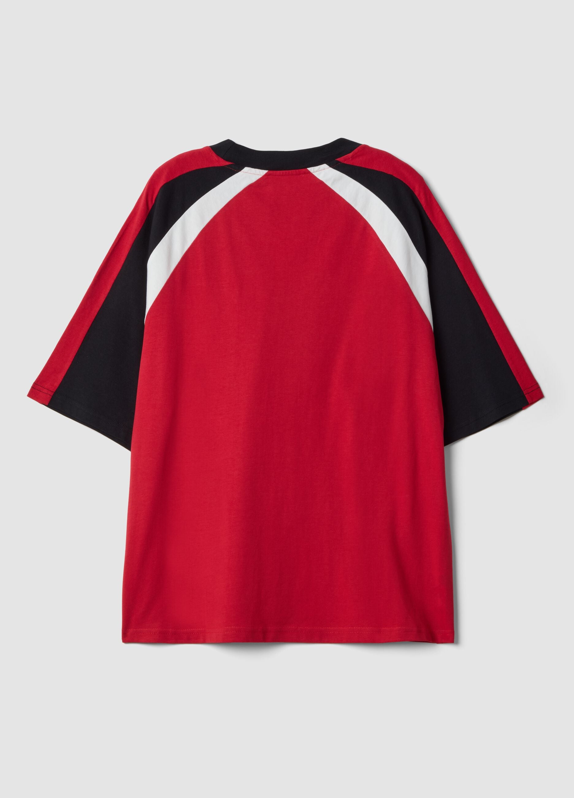Red pure cotton T-shirt with front slogan relaxed fit