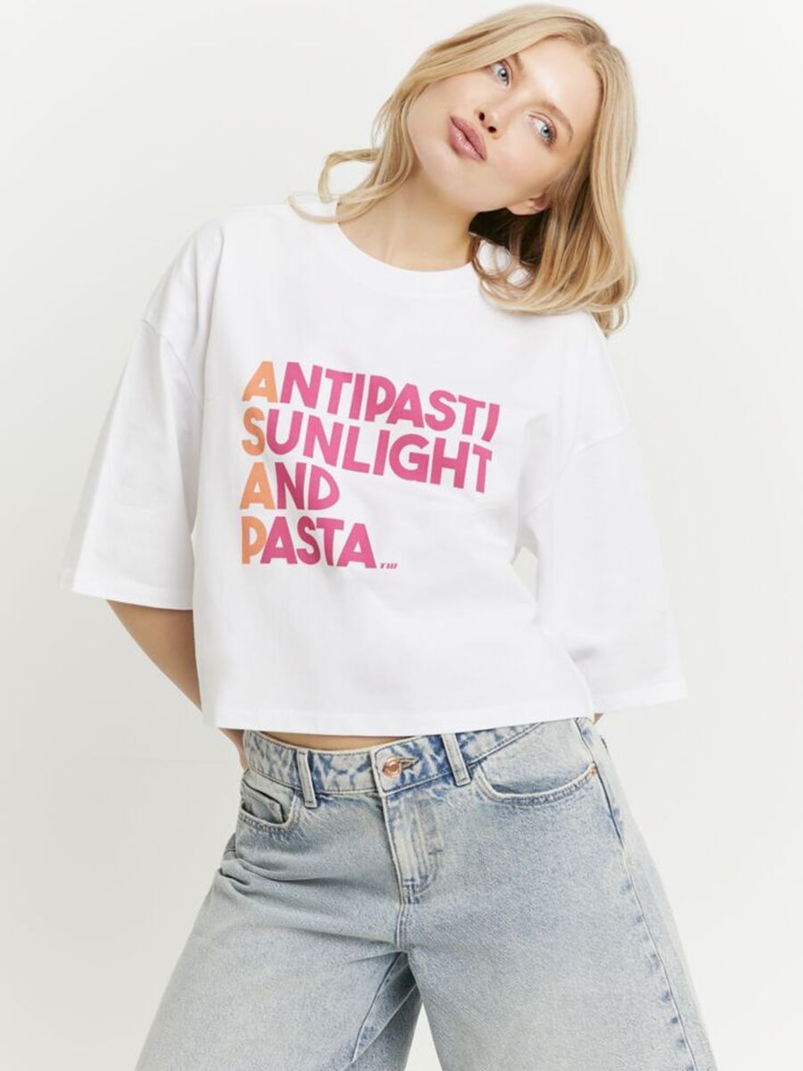 Wei&szlig;es T-Shirt aus reiner Baumwolle mit Print_0