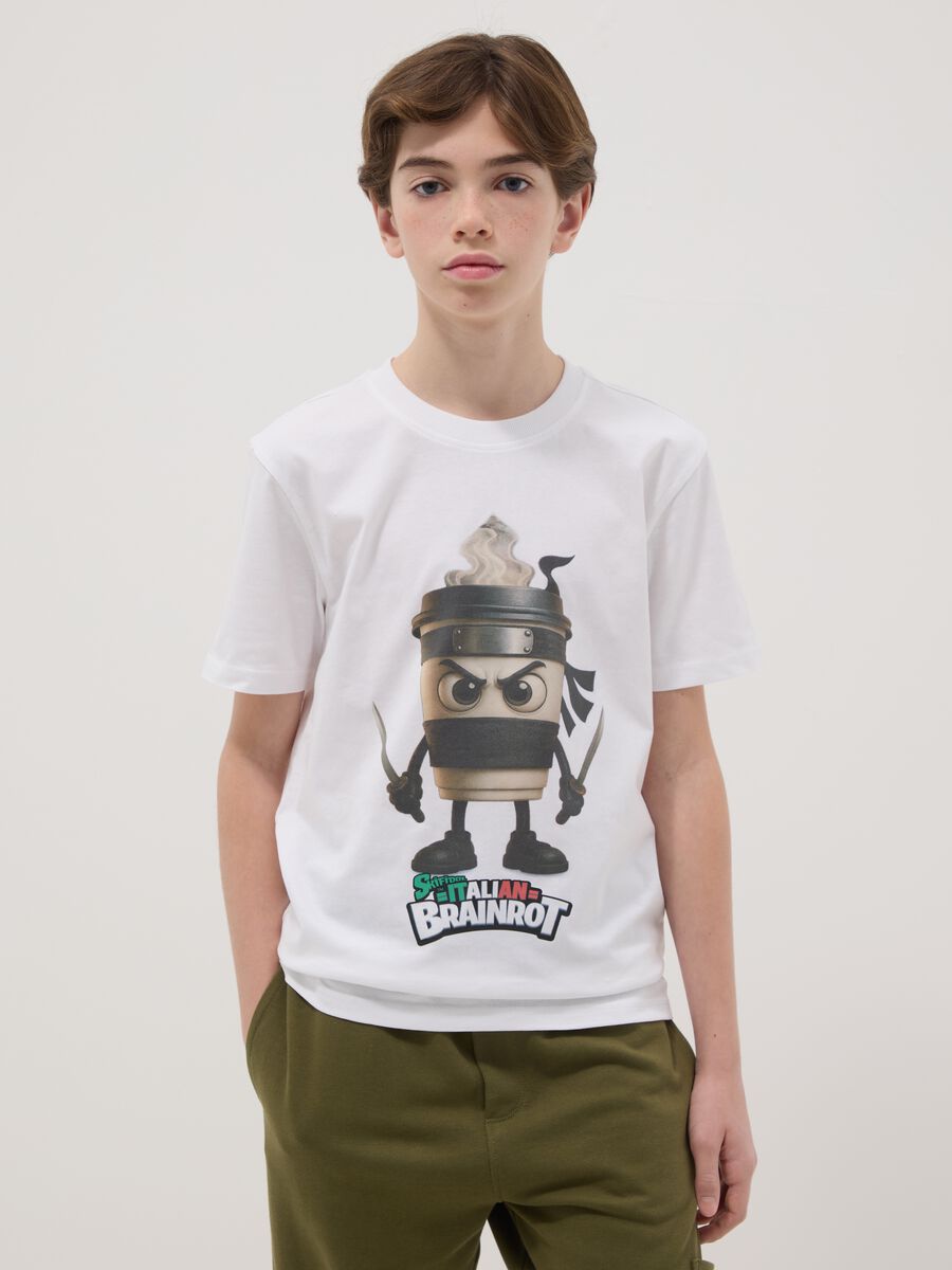 Jungen T-Shirt in wei&szlig; aus reiner Baumwolle, Regular Fit mit Prints_0