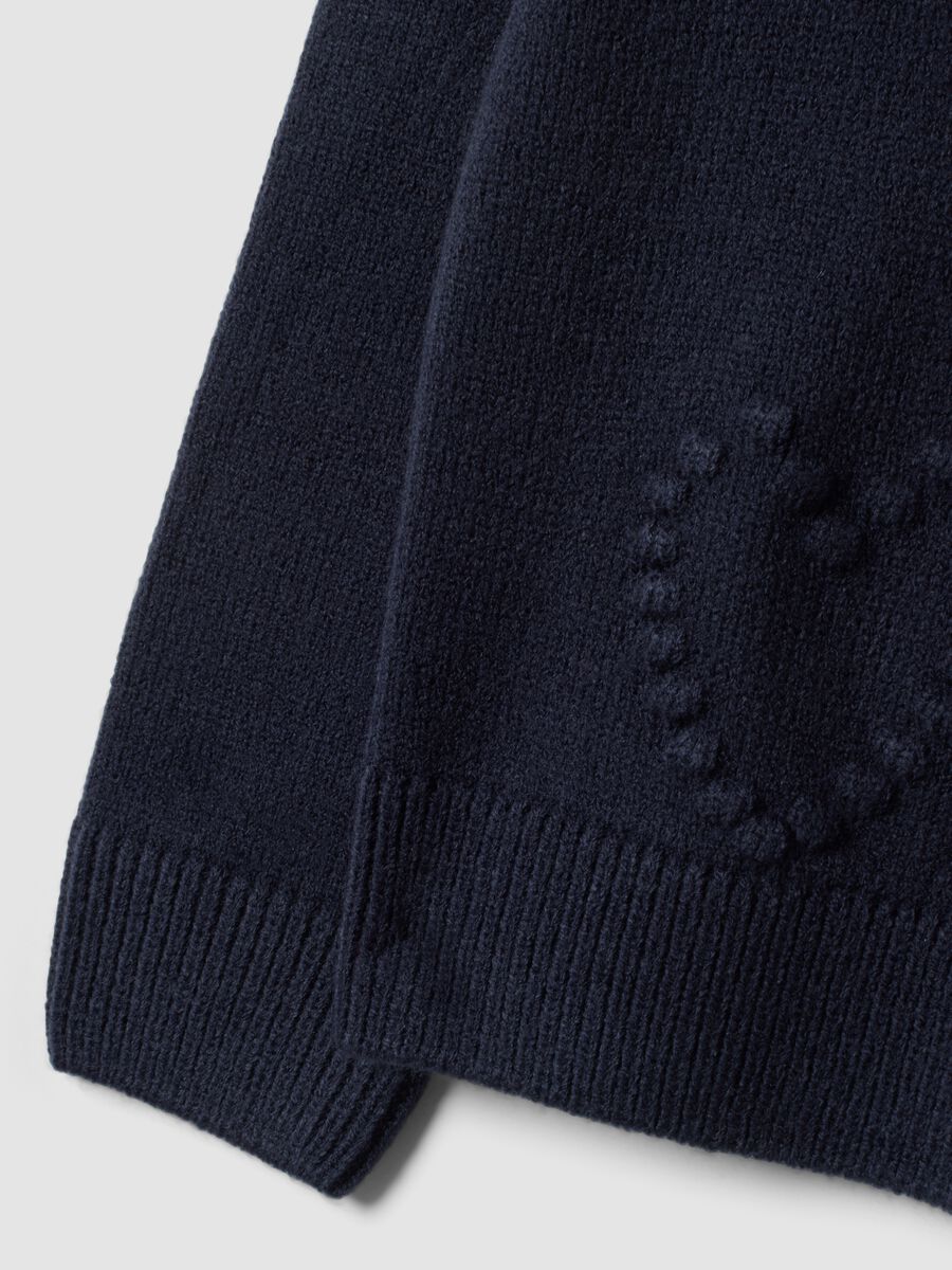 Blue crew-neck jumper with raised heart motif, regular fit, for girls_3