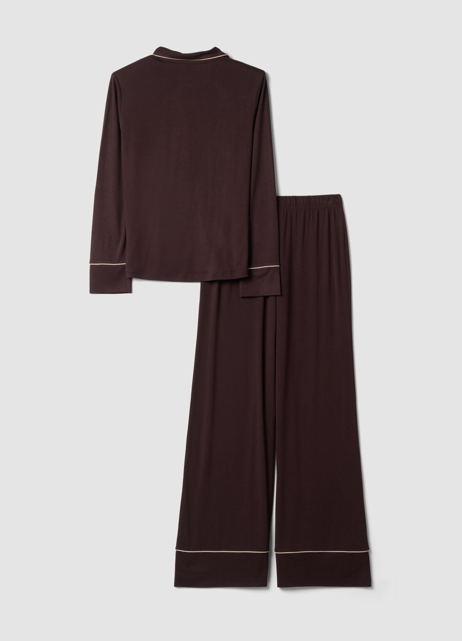 Brown stretch viscose pyjamas with V-neck