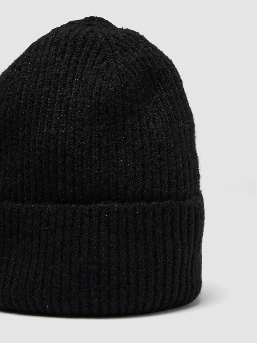 Black ribbed stretch-wool beanie_2