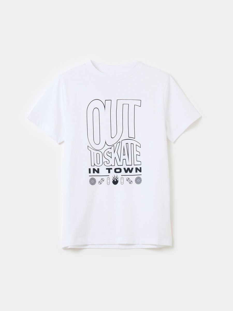 T-shirt in cotone con stampa skateboard_0